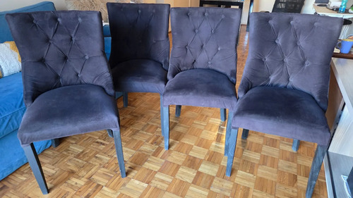 Set 4 Sillas Comedor Tapizadas Pana Negra Capitoné
