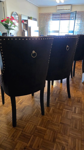 Set 4 Sillas Comedor Tapizadas Pana Negra Capitoné