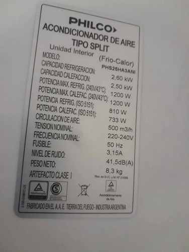 Aire Acondicionado Philco Phs25ha4ani Blanco