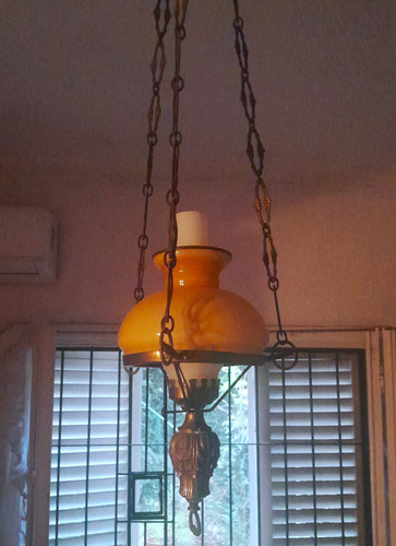Lámpara Colgante Vintage Ámbar 1 Foco Vidrio Metal Amarillo