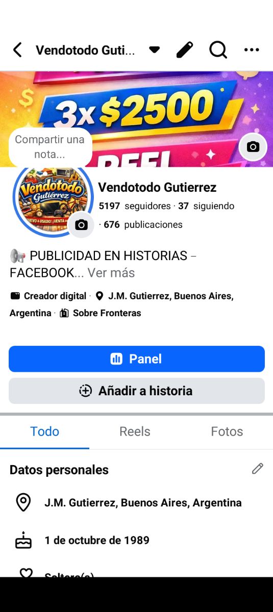 Publicidad en historia de Facebook 