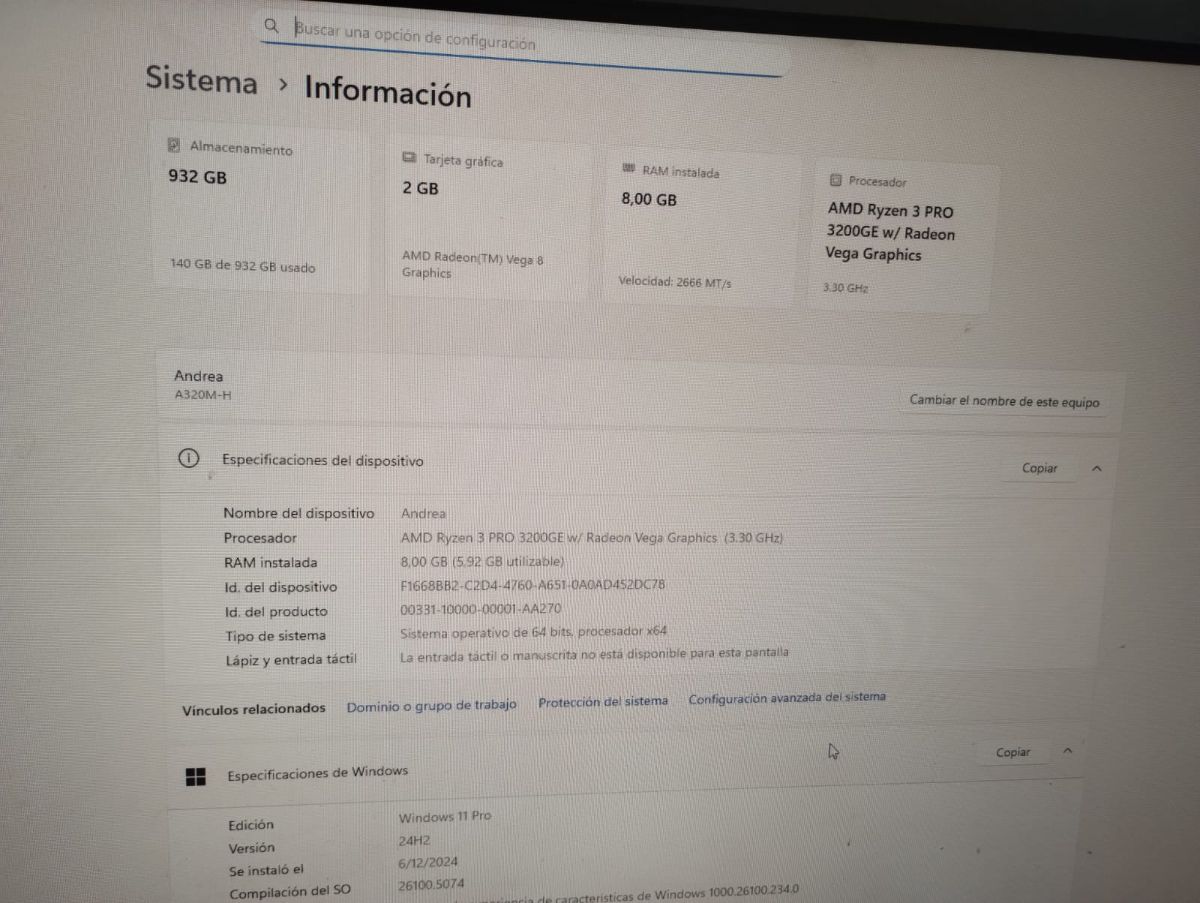 PC Gamer Entrada Ryzen 3 PRO 3200GE + 8GB RAM + SSD 1TB + Luces RGB