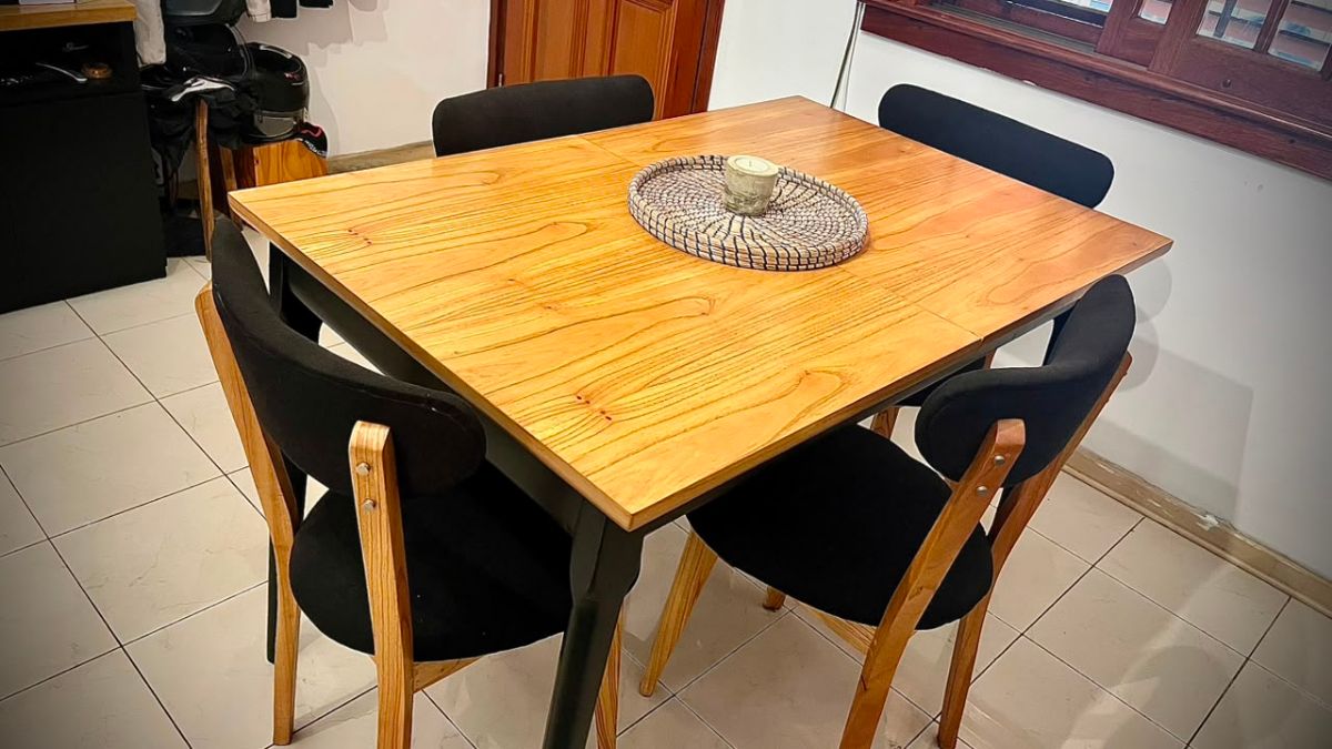 Juego de comedor (Mesa y sillas) en paraíso combinado con negro (mesa extensible + 6 sillas)