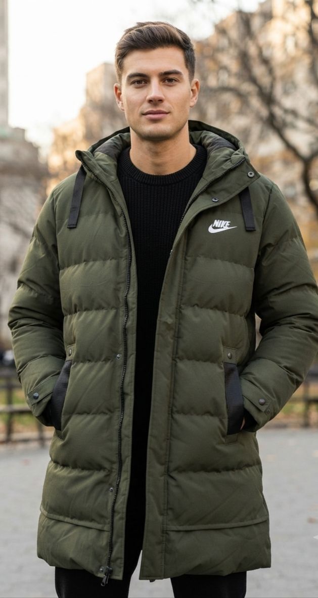 Camperón Chaqueta Parka Larga Nike Hombre Verde Oliva - Talla XXL -
