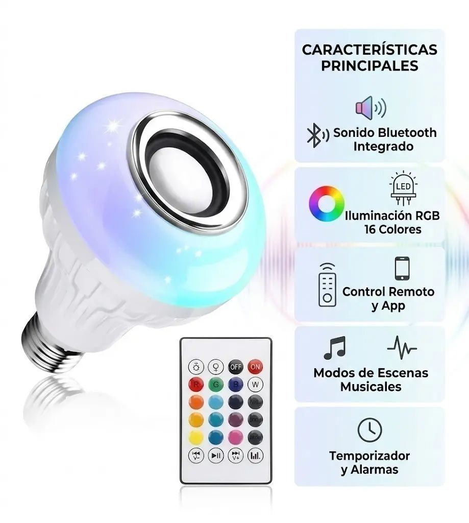 🔥 Lámpara LED RGB Con Parlante Bluetooth Foco Musical E27