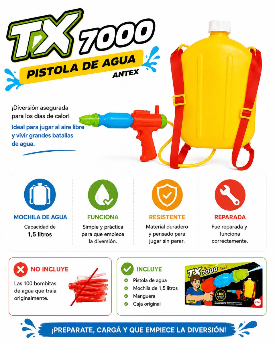 Pistola De Agua Antex TX7000 Con Mochila 1,5 L