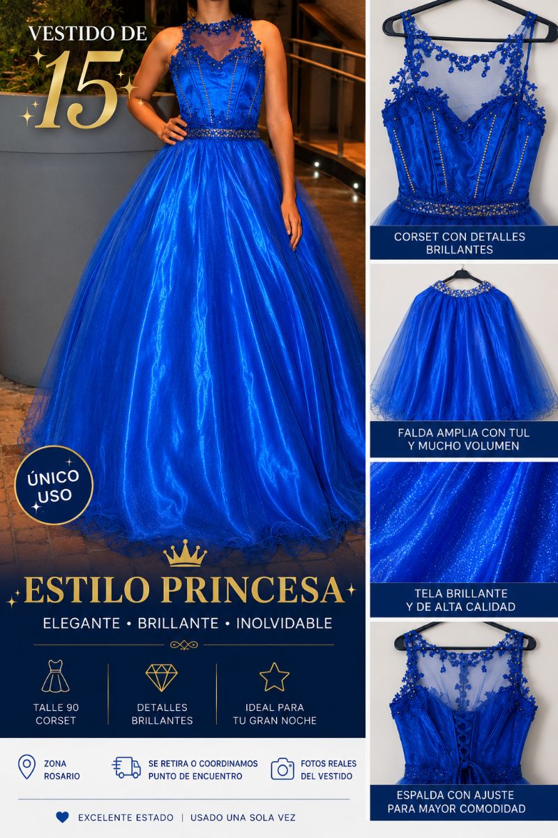 Vestido de 15 de tres piezas color azul francia