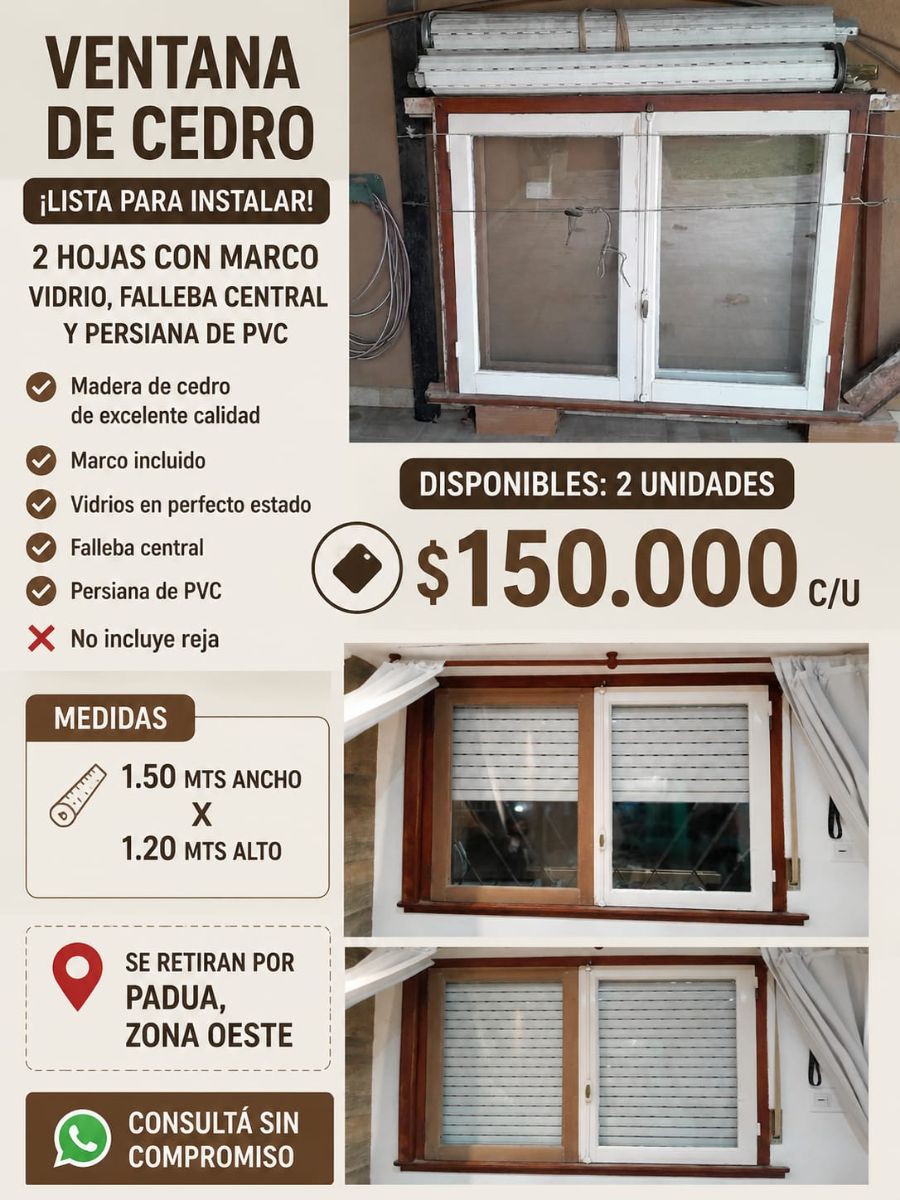 VENTANAS DE MADERA, PERCIANA DE PVC
